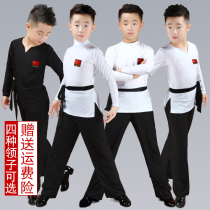 Boys and children black and white dance practice clothes tops boys big children Latin dance exercise uniforms long sleeve competition costumes