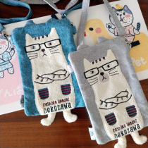 Outlet Japan Sticker Embroidered Glasses Cat Solid Foot touch screen Phone bag Diagonal Satchel practical Recommended ~
