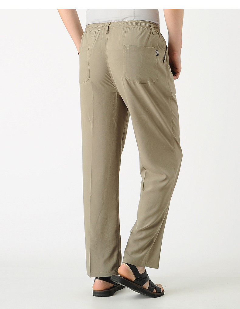 中老年人休闲裤男老人宽松裤子爸爸松紧腰中年桑蚕丝夏季老头男裤_炫