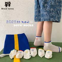 2022 Little Black Toy Nets pure cotton Children socks Summer thin Mesh Breathable Boy Cute Cartoon Midcylinder Socks