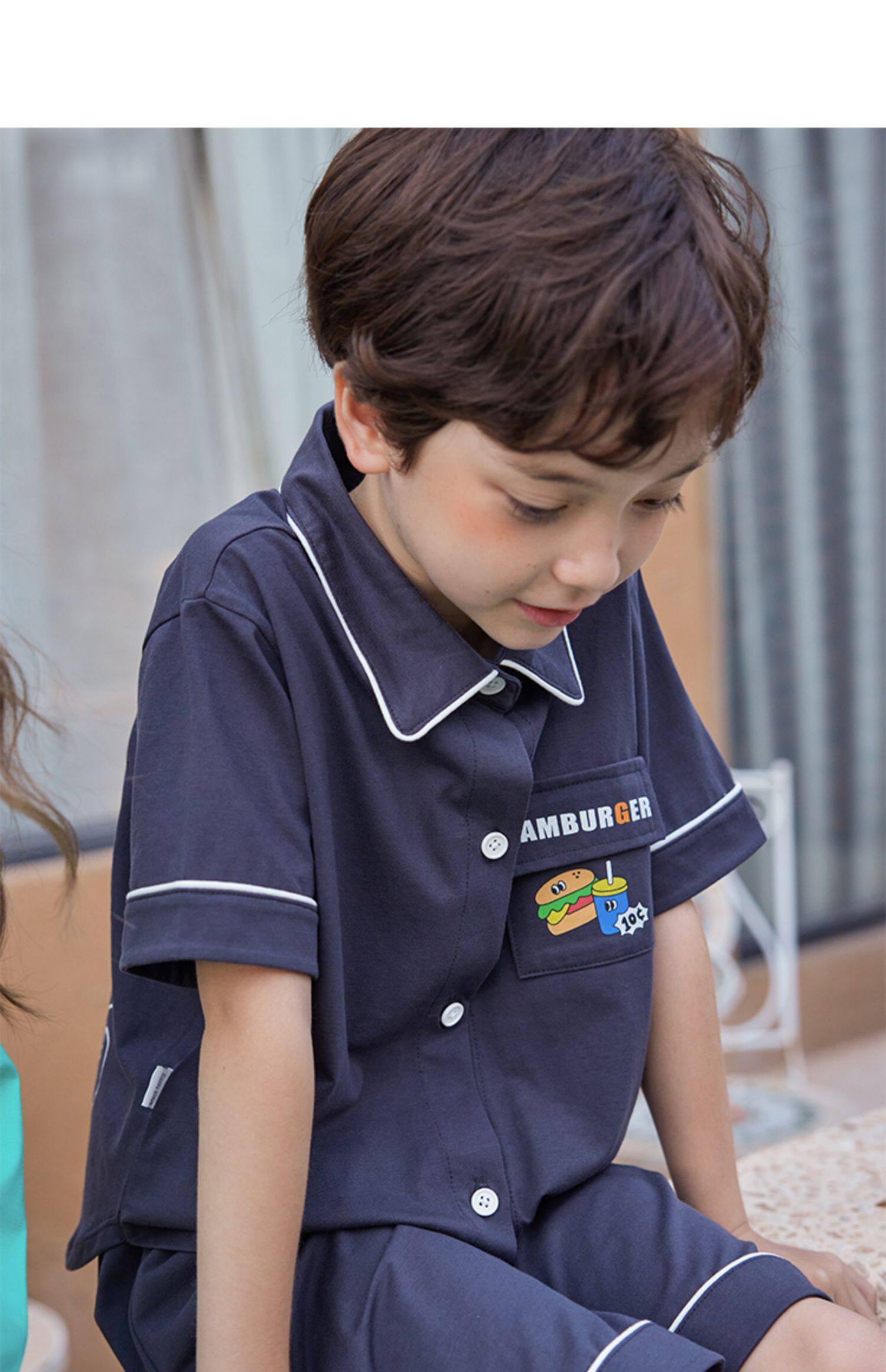 新款小黑托尼昵纯棉家居服男童睡衣短袖七分裤套装薄款空调服童装