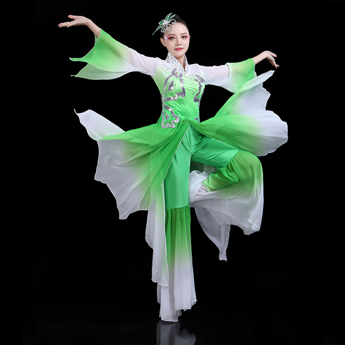 Chinese folk dance costumes for women Yangko costume performance costume classic elegant Jasmine Umbrella Dance Costume fan dance suit female adult