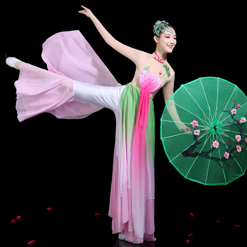 Chinese folk dance costumes for women Classical dance performance dress elegant Chinese style fresh and elegant clothing lotus dance fan dance suit for adults