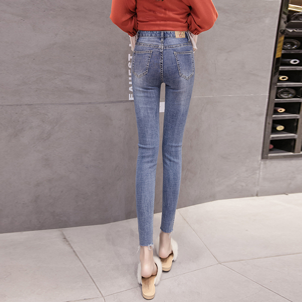 Korean version high waist slim pants nine hole pants stretch jeans