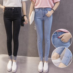 High waist stretch thin feet pants denim leggings pencil trousers