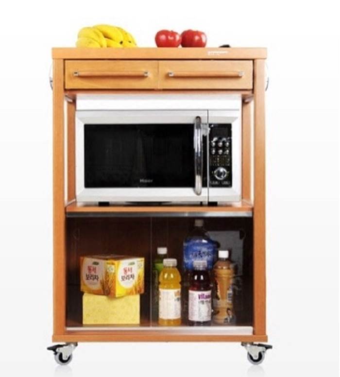 LiFast Solid Wood Kitchen Shelve Eu Type Microwave Oven Floor Oven Rack Mobile Storage Trolley Kitchenware Containing Shelf-Taobao