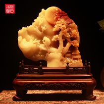 Fujian Shoushan natural strange ornamental hibiscus stone hand-carved home feng shui ornaments landscape theme to give people collection