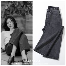 Loose jeans womens 2019 autumn new high waist gray black wide leg pants star Liu Wen pants with the same paragraph