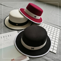 Hats Female Korean version of Fedora hat black retro gentleman English flat top little hat felt hat