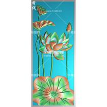 HH-391 Lotus Flower Risers Vertical Screen Hung Screen Wood Carving Fine Sculpture embossed with JDP Grey Plot BMP Computer Engraving