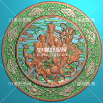 FLSX-062 Ocean Flower Rim Fu Lu Shouxi Round Hanging Flat Wood Carving Fine Sculpture embossed figure JDP Grey Plot BMP