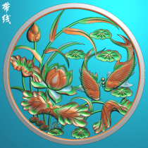 Y-175 Through Carved Lotus Fish Round Hanging Plaque With Thread Wood Carving Fine Sculpture embossed figure JDP Grey Plot BMP