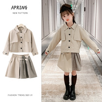 Korean girls and children's suit spring and autumn outfit two sets of 2021 new foreign fashion Chinese Korean version skirt