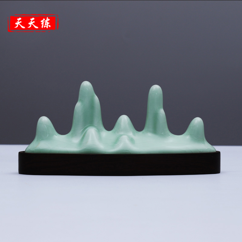 Every day to practice your up ceramic pen Japanese creative vintage pen mountain jade peak four treasures of the study of jingdezhen ceramic ice crack brush calligraphy painting can paperweight "four gift items furnishing articles paper weight