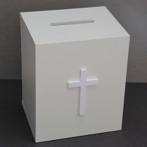 Small Christian dedication box safety double lock wooden durable simple style white dedication box