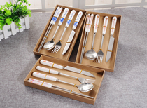 Christian gift blue and white porcelain tableware set knife and fork chopsticks spoon stainless steel main Inner Western tableware Fellowship gift
