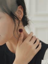 Simple long temperament Red hair ball earrings autumn and winter earrings 2020 New Tide retro earrings without ear clip female