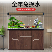 Living room fish tank household large medium and small aquarium lazy people change water goldfish floor type with bottom cabinet super white glass