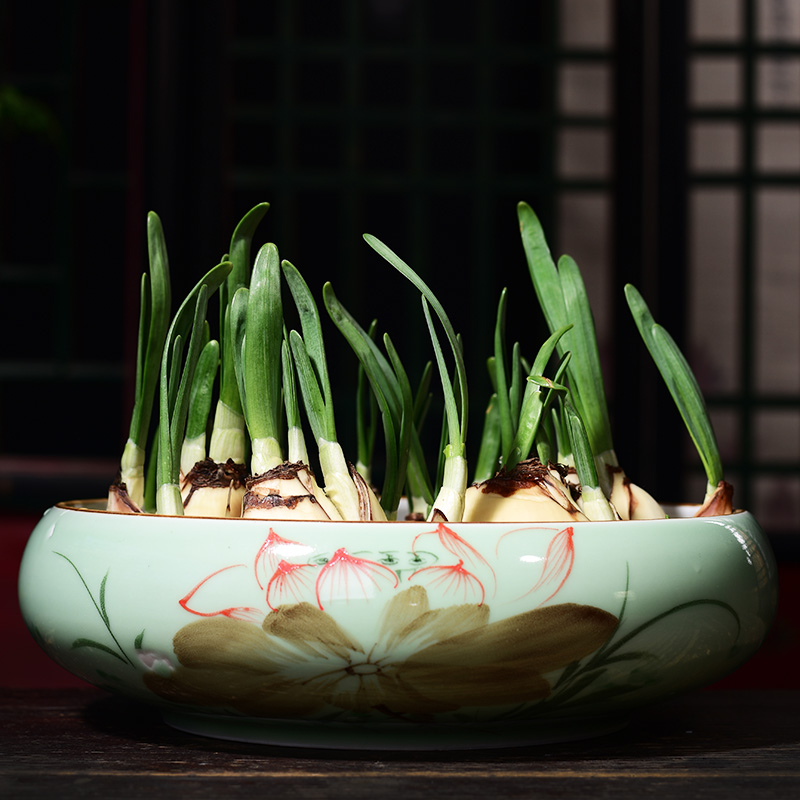 Refers to flower pot ceramic wholesale clearance nonporous hydroponic container grass cooper home extra large bowl lotus pond lily, fleshy