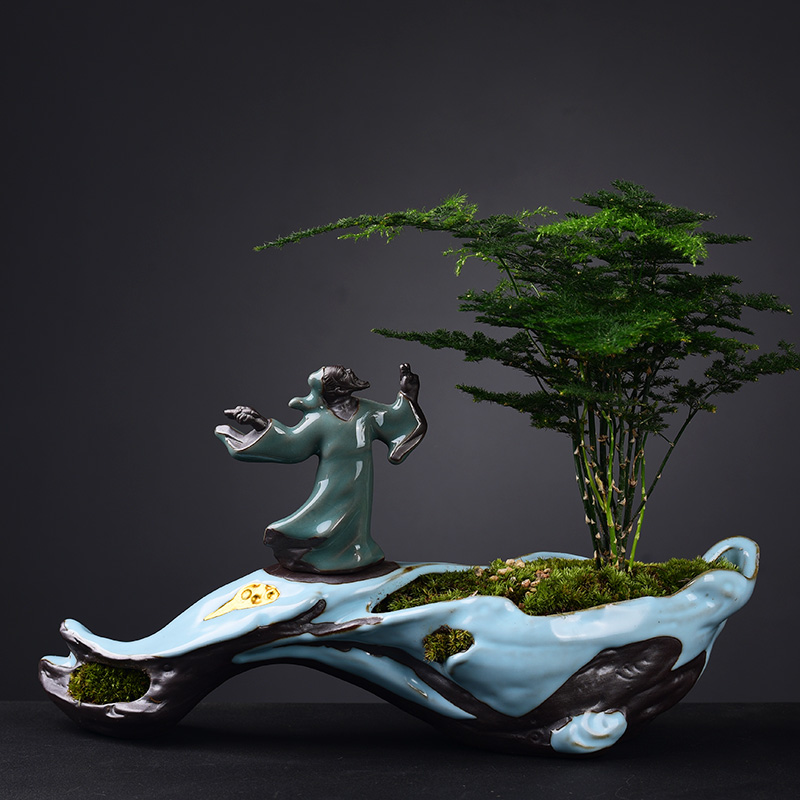 Creative potted bonsai POTS of new Chinese style household chamber the plants green asparagus calamus flowerpot porcelain basin