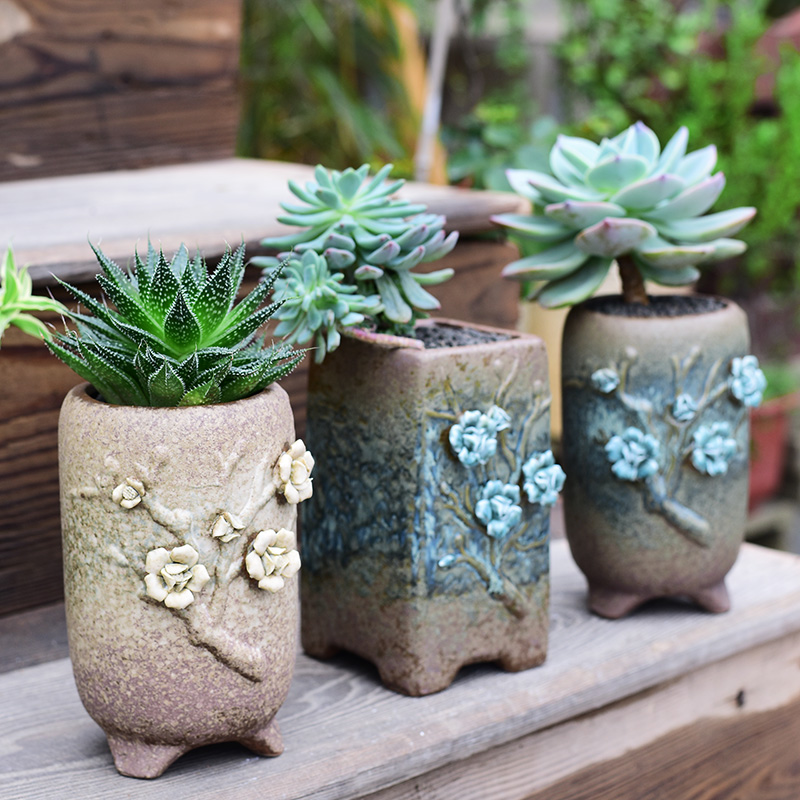 Creative fleshy flowerpot ceramic small coarse TaoFu ancient running the flesh household green the plants potted balcony pot the plants