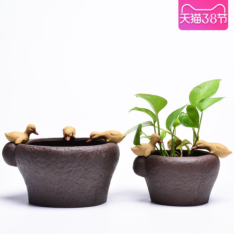 Creative purple sand flowerpot furnishing articles without hole, desktop potted the plants animals duck retro imitation stone mortar hydroponic flower pot