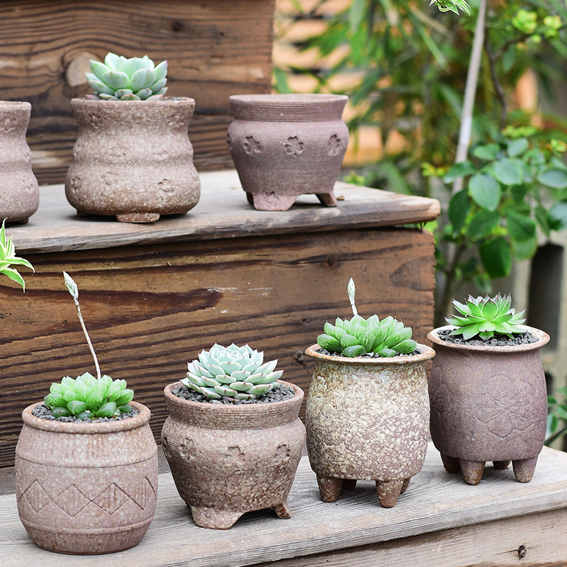 Meaty plant POTS ceramic clearance small coarse pottery breathable household balcony green plant pot creative clay POTS