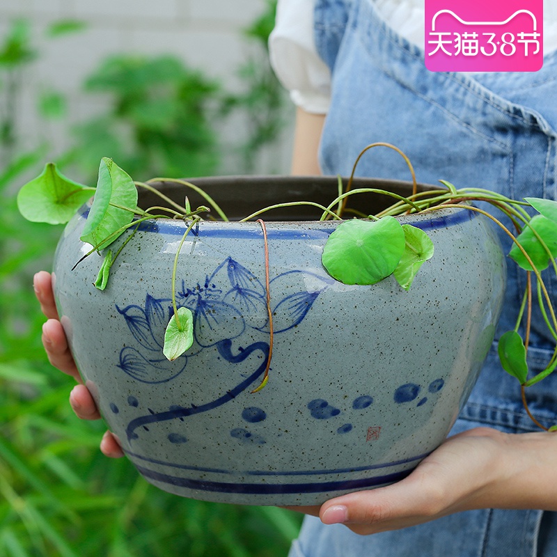 Ceramic bowl lotus basin large clearance hydroponic grass cooper basin cylinder lotus pond lily lazy private water vessels