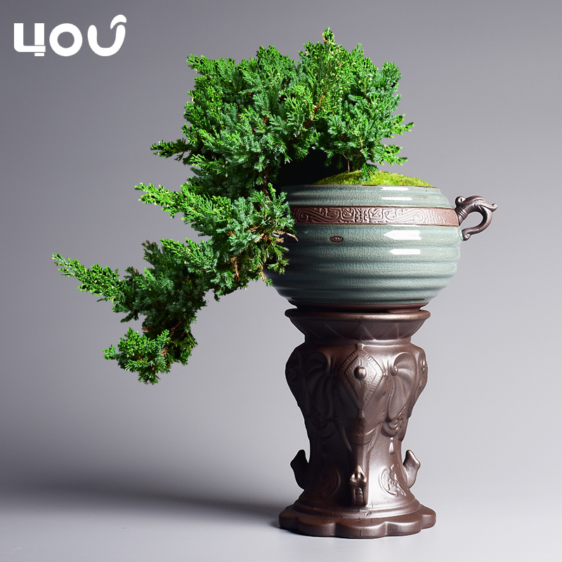 Lazy flowerpot automatic suction pot brother ceramic up creative household indoor potted bracketplant Chinese style bonsai pot