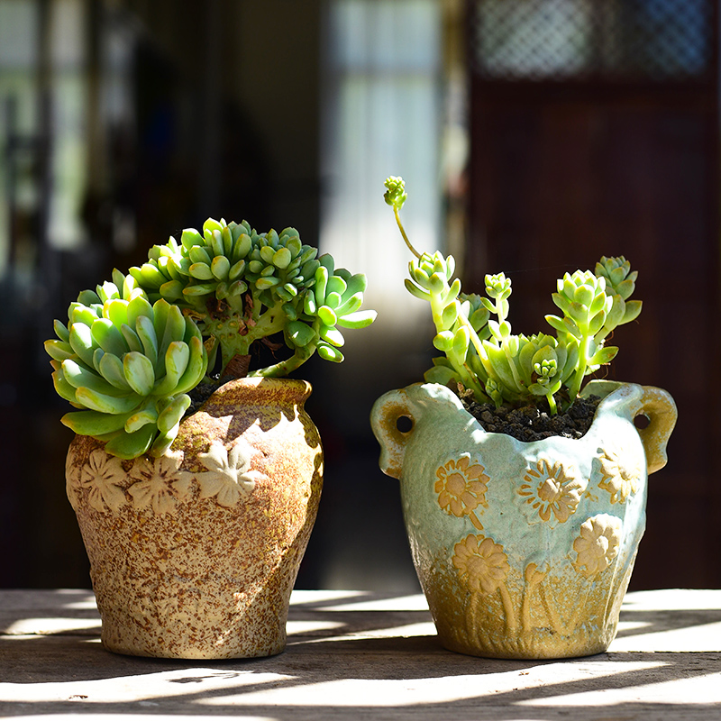 Combination clearance ceramic pot creative move -raise fleshy flower pot home thick clay fleshy small potted the plants