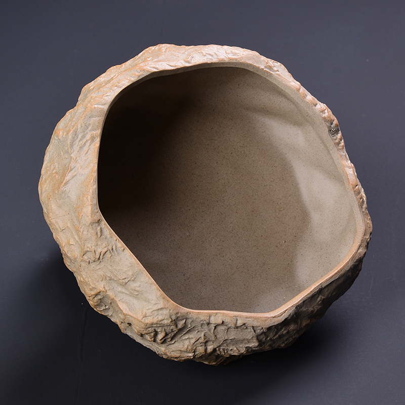 Refers to flower pot ceramic coarse pottery imitation stone without hole, large creative hydroponic plant grass copper bowl lotus basin container