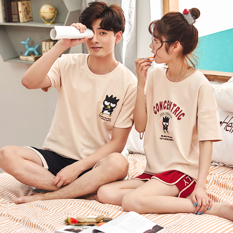 2 sets of price lovers' pajamas summer cotton men's home wear set korean version lovely nightdress women's short sleeve thin net red