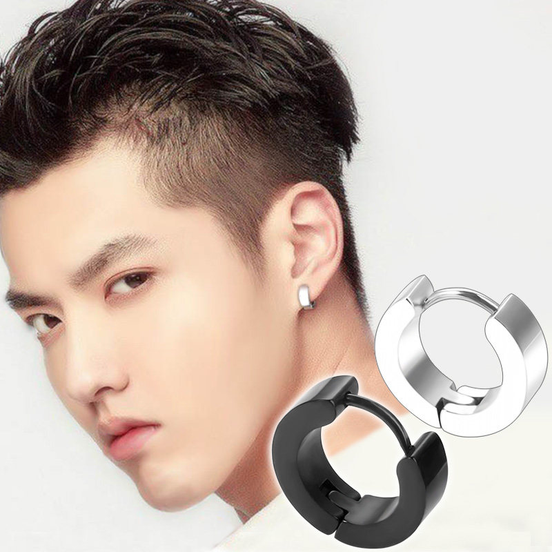 男士耳扣钛钢个性简约时尚耳环 潮人男生黑色个性韩国单只耳钉男