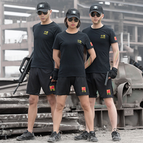 Physical training suit short sleeve summer black military fan T-shirt male Chinese T-throughpi training tactical T-shirt quick-drying female