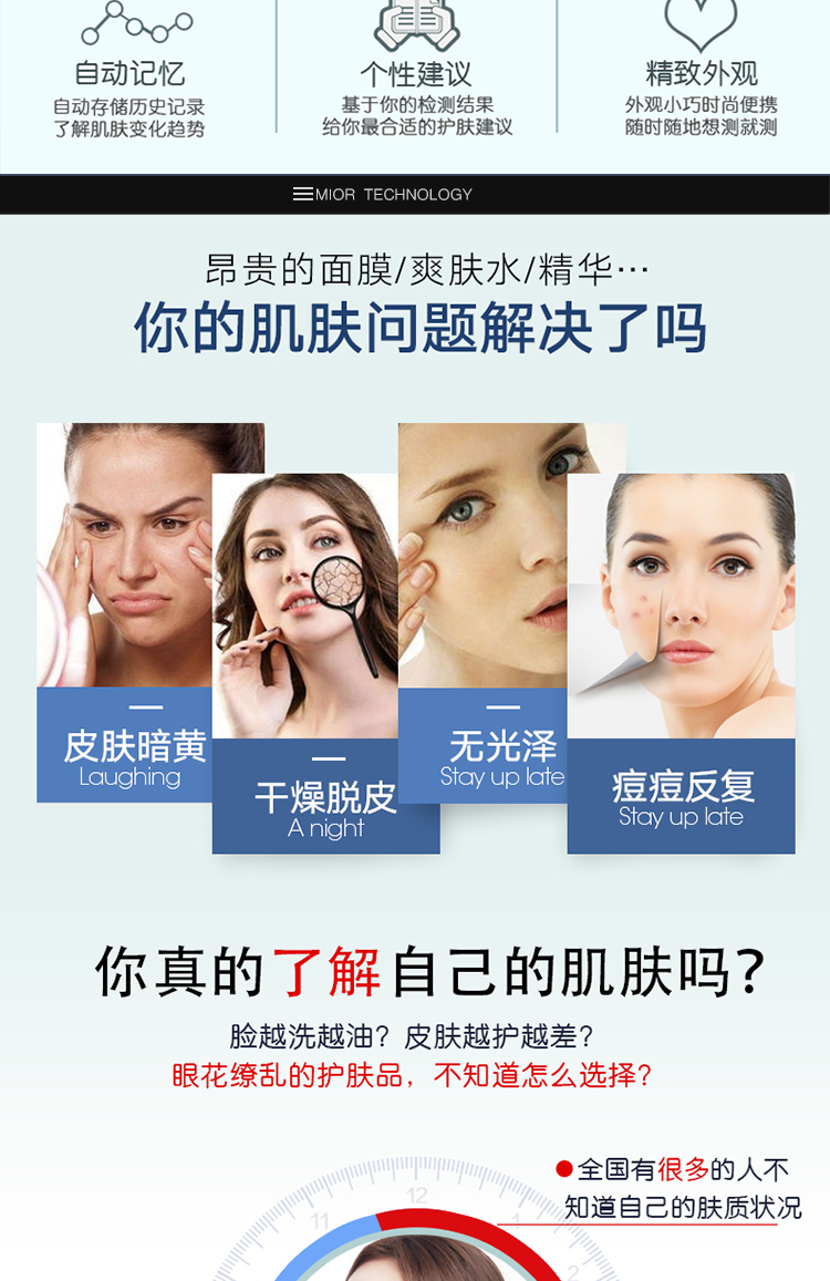 mior智能皮肤水油分份肌肤测试仪介绍