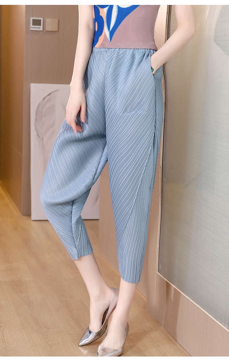 三宅褶皱裤2022夏新款休闲百搭阔腿裤时尚洋气高腰显瘦垂感百褶裤