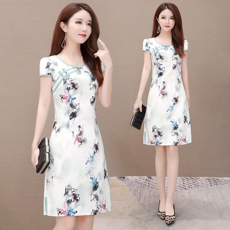 中国风连衣裙夏装2020年新款显瘦气质遮肚女士改良版旗袍碎花裙子