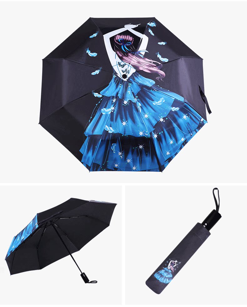 夏宇雨季爆款广告伞全自动折叠太阳伞三折 黑胶遮阳雨伞