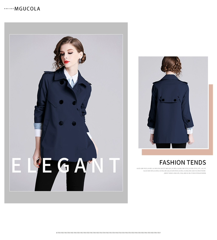 Áo khoác phụ nữ mùa xuân và mùa thu năm 2021 mới của phụ nữ tay áo chín phần tư Phiên bản Hàn Quốc của tính khí lỏng lẻo Áo khoác ngắn màu xanh đậm nhỏ - Áo khoác ngắn