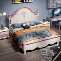 Light luxury childrens bed single bed teenagers simple solid wood bed American girl princess bed 1 5 meters childrens bed