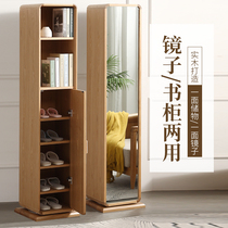 Nordic style full body fitting mirror Household storage full-length mirror Wardrobe bookcase Multi-functional full solid wood bedroom floor-to-ceiling mirror