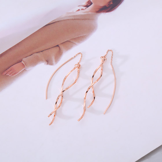 South Korea S925 sterling silver wavy ear -load female super immortal temperament face thin long tassel earrings 2022 new net red South Korea S925 sterling silver wavy ear -load female super immortal temperament face thin long tassel earrings 2022 new net red