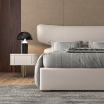Italian light luxury leather bed double modern simple master bed Hong Kong style high-end post-modern light luxury furniture bed