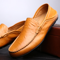 Autumn mens casual leather shoes all-match loafers Korean version trend leather beanie shoes mens slip-on mens shoes soft sole