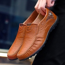 Spring Breathable Peas Shoes Mens Leather Casual Leather Shoes Mens Shoes Lazy Shoes One-Piece Korean Version Set Foot Shoes Mens