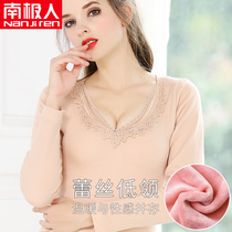 Antarctic warm underwear woman thickened with velvet and beauty wearing a low-collar undershirt top single autumn dress winter
