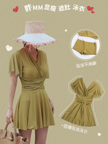 Fatty Plus Size Swimsuit Women 200 Jin Conjoined Micro Fat Skirt Conservative Water Park Fat mm Big Breasts Swimsuit Summer