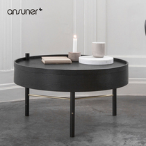 Customized ansuner designer furniture Nordic Danish round solid wood storage small coffee table rotating corner couple