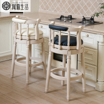 European style bar bench chair solid wood bar chair American home back creative high stool vintage leather swivel bar chair