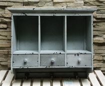 Foreign trade export original single solid wood Old three draw three grid with adhesive hook wall hanging cabinet American country solid wood wall hanging cabinet